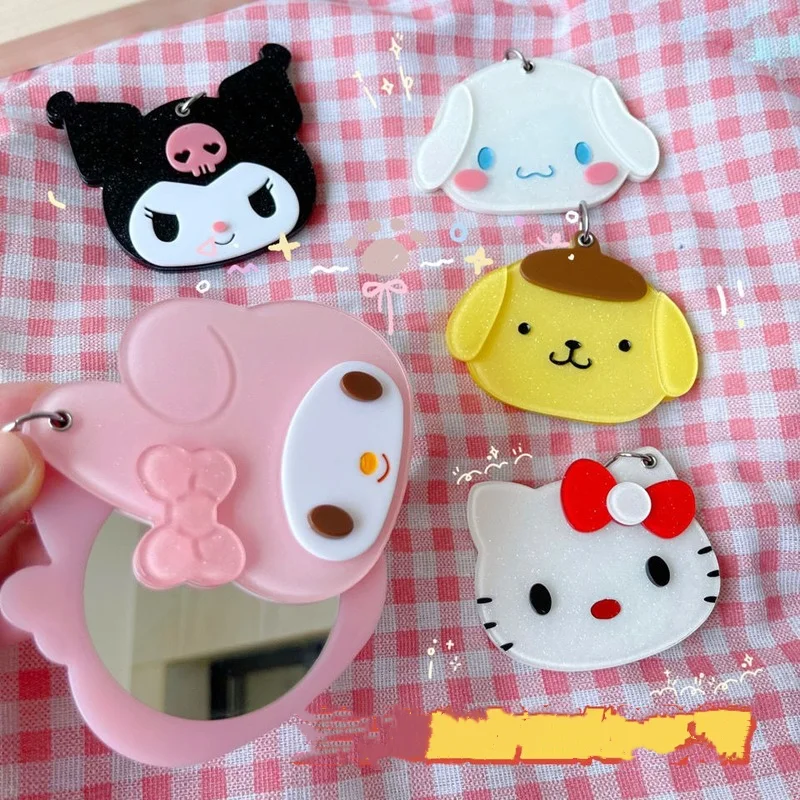 

Sanrioed Kawaii Cinnamoroll Kuromi My Cute Anime Melody Flash Doll Mirror Keychain Keroppi School Bag Portable Mirror Pendant