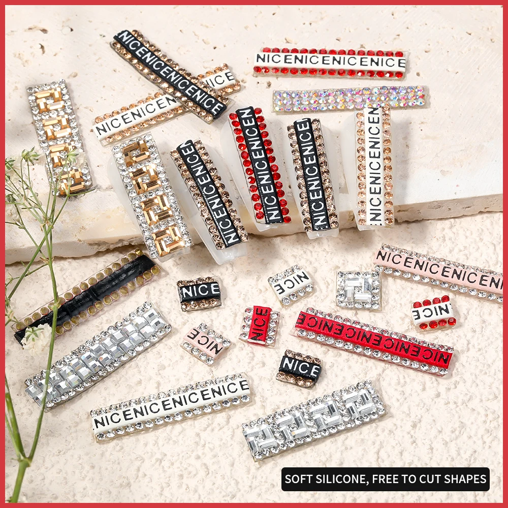 

Nail Plastic 3D Zircon Zipper Design UV Plastic Row Diamond Text Gold and Silver DIY Nail Art Rhinestone Decoration