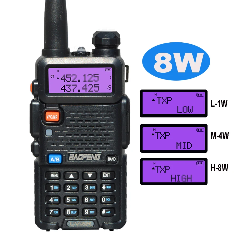 

Original Baofeng UV 5R 10KM CB Ham Radio Station Two-way Amateur VHF Powerful 8W /5W UV-5R Walkie-talkie Hunting Radios