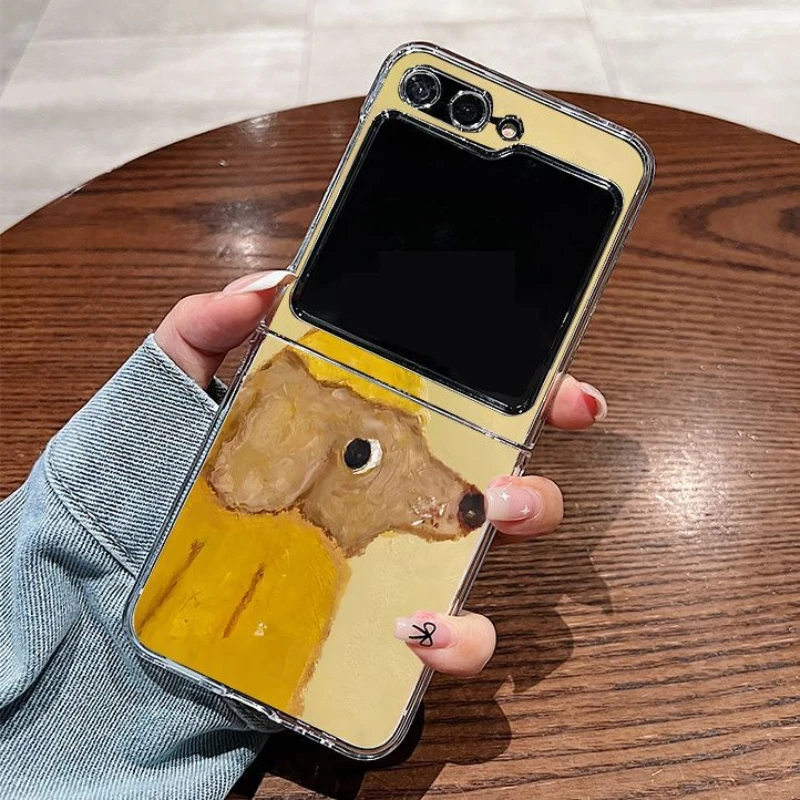 Прозрачный чехол с забавным мультяшным коричневой собакой для Samsung Galaxy Z Flip 6 ZFlip5 5G
