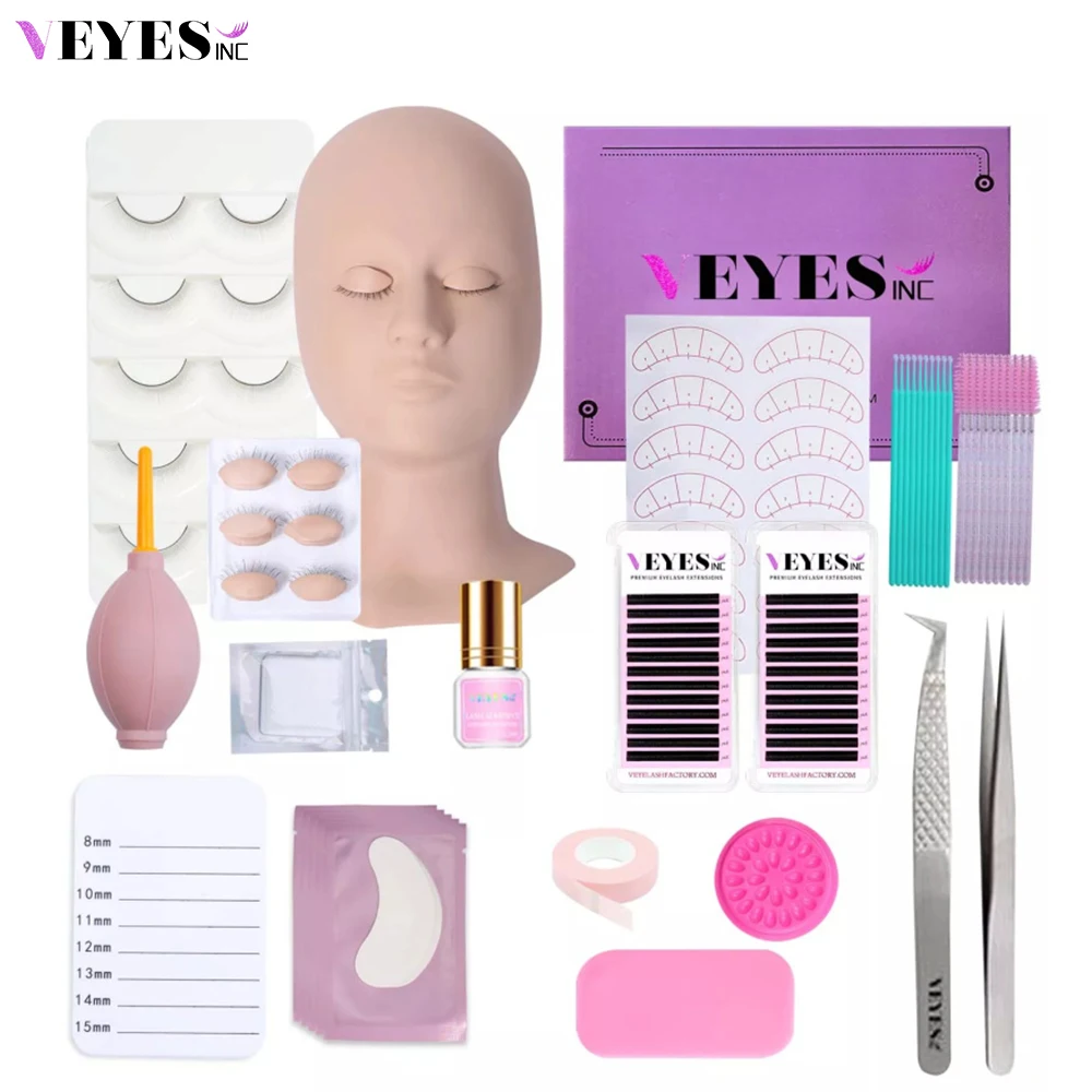 Veyelash Eyelash Extension Kit Practice Model Mannequin Head of Reusable Eyelids Eyelash Adhesive Classic Lash Kit Makeup Tools