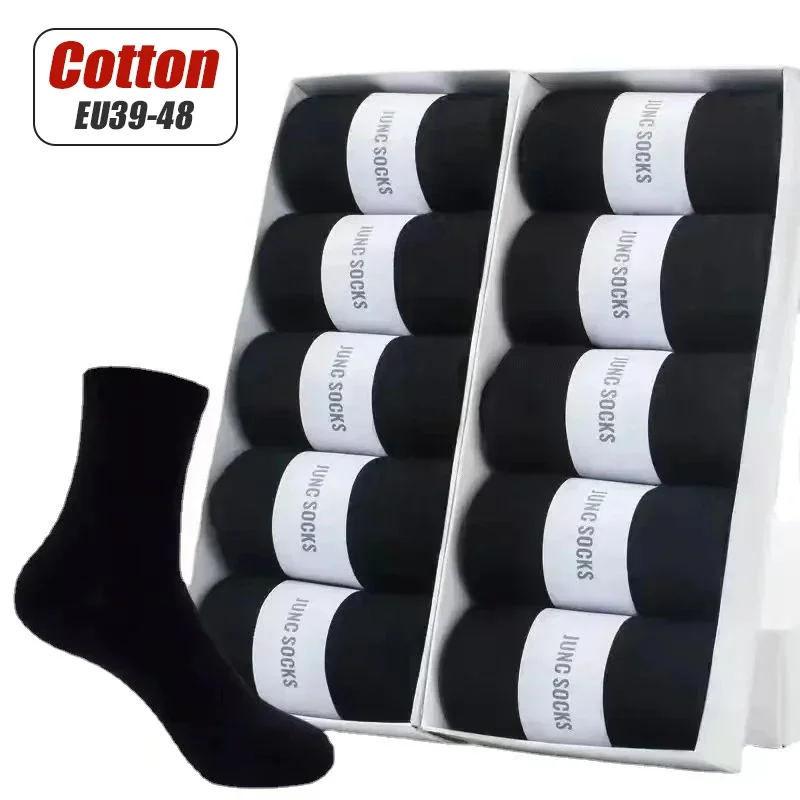 

10Pairs/Men's Socks High Quality Cotton Long Socks Black Classic Business Solid Color Soft Breathable Socks Plus Size EU39-48