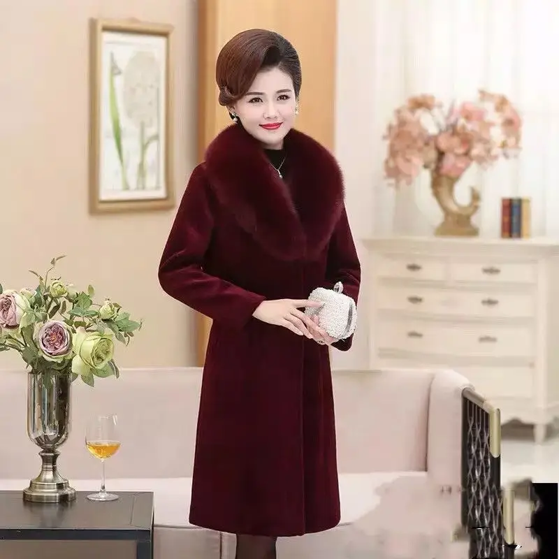 2022 Winter Women Faux Mink Fur Coat Big Fur Collar Thick Warm Outerwear Long Fake Fur Jacket Female Plush Coats Chaquetas Mujer