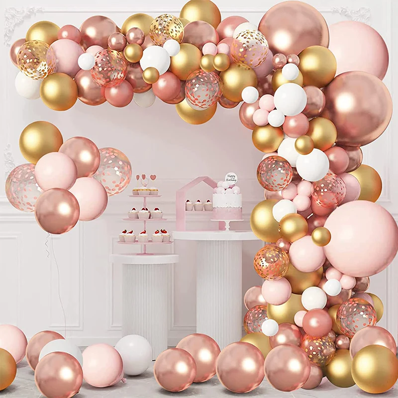 

142pcs Rose Gold Pink Balloon Garland Arch Baby Shower Birthday Girl Party Decoration Anniversaire Wedding Balloons Bride To Be