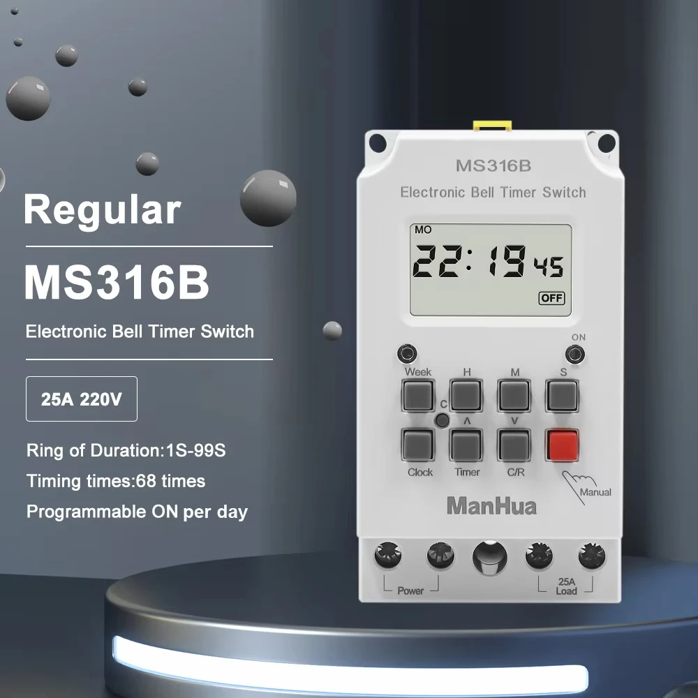 

ManHua MS316B 220 В 25 А 68 программируемый таймер Школьный звонок Контроллер времени