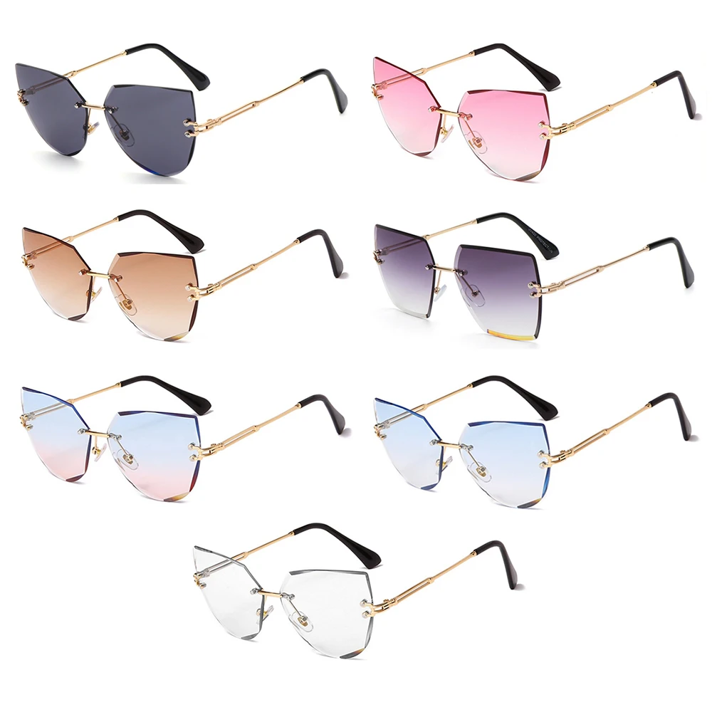

Gradient Frameless Eyeglasses UV400 Cutting Lens Rimless Cat Eye Sunglasses Shades Women Metal Sunglasses