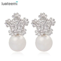 luoteemi high quality korean shell pearl earring micro pave cz earring fine jewelry earrings for sexy eleagnt women boucle oreil