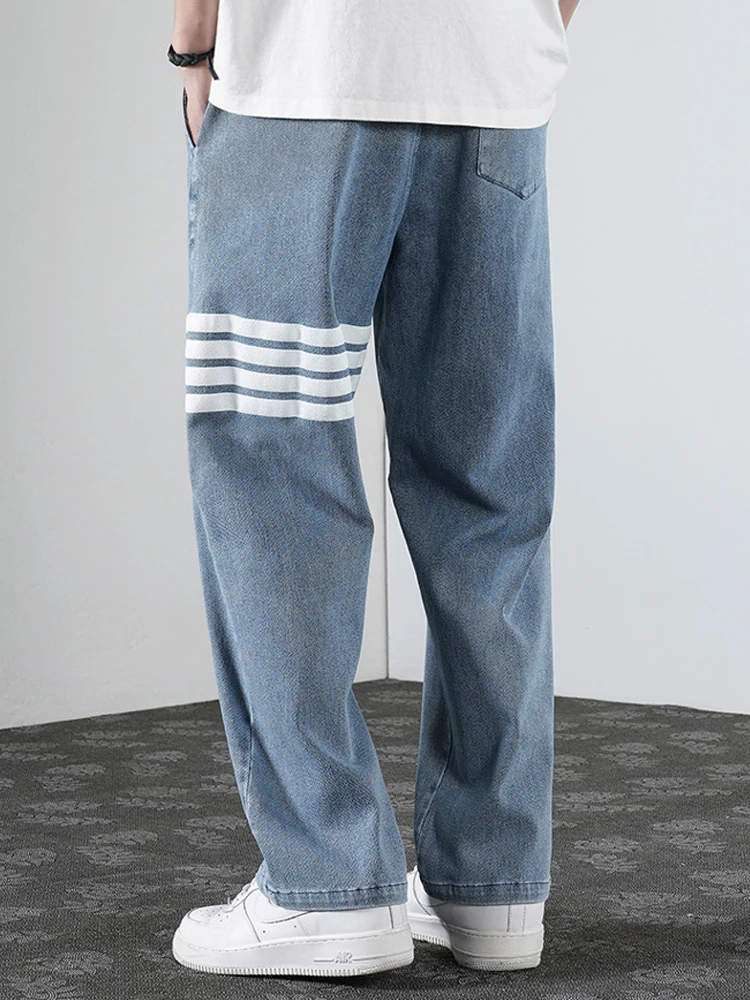 2023 New Men's Casual Jeans Spring Fashion Casual Cotton Denim Slim Fit Pants Male Checkered Patchwork Stretch Skinny Trousers