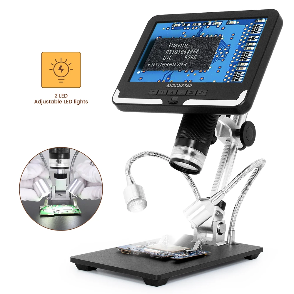

Andonstar AD206 Digital Microscope 7in HD Screen HDMI-Compatible/AV 1080P Video Microscope for SMD/SMT Phone Repair Soldering EU