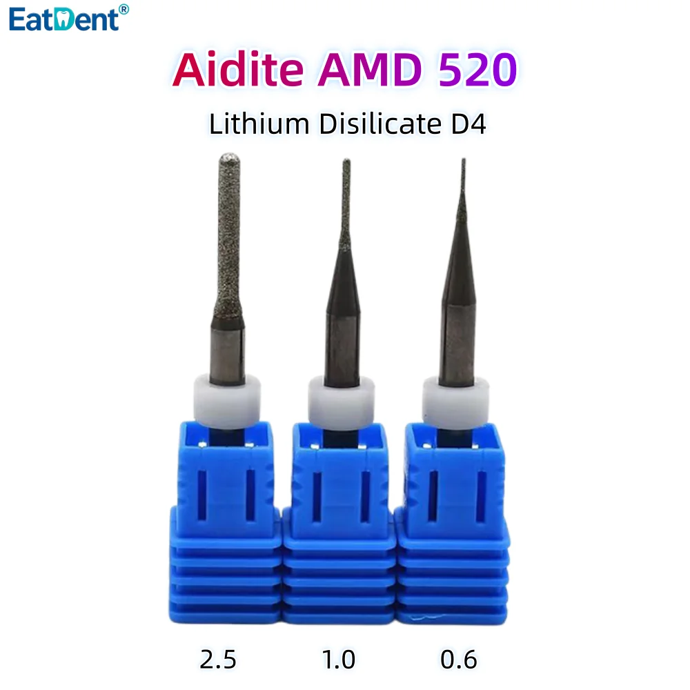 Фото Фрезы Aidite AMD-500 AMM-520 для зуботехнических работ: для циркония, PMMA, дисиликата лития, с алмазным покрытием D4, для CAD/CAM систем, зуботехнические сверла для шлифовки №3