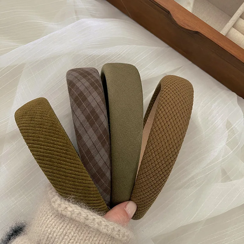

2022 Trend Lattice Hairbands Women Green Solid Color Elastic Hair Hoop Bands Headband Bezel Girls Hair Accessories Headdress New