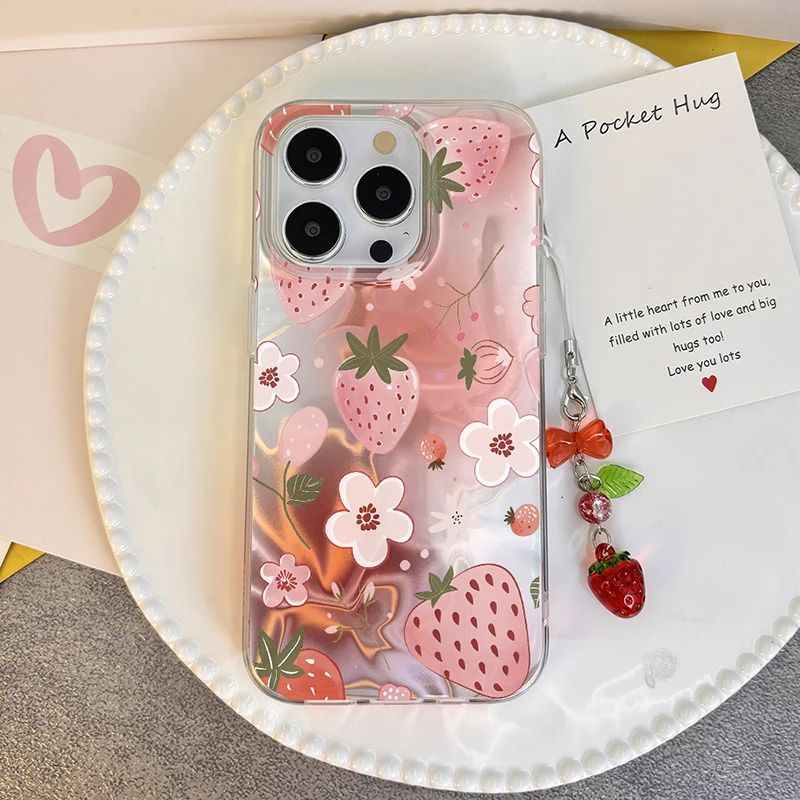 Модный чехол с клубникой и бантом для OnePlus Nord N300 N200 N30 N20 SE 4G девочек подвеской в