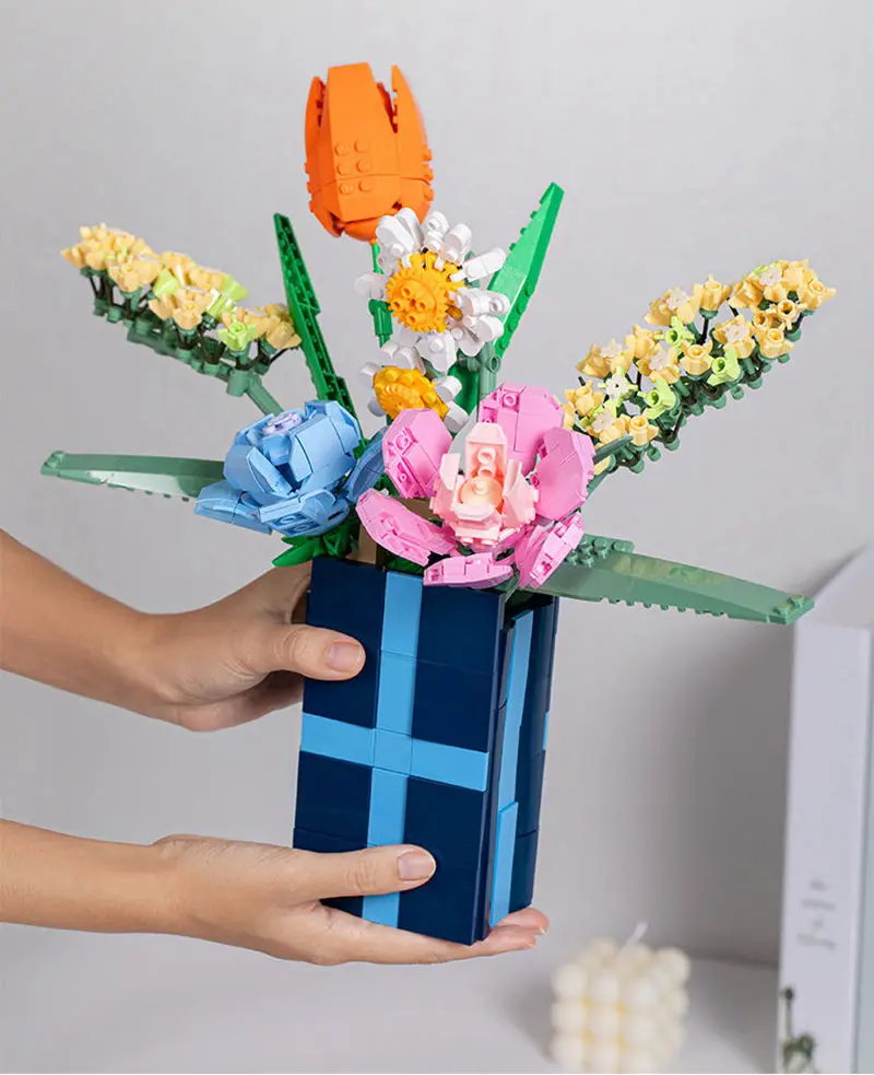 

Moc Bouquet Orchid Flowers Vase Building Blocks City Romantic Home Decoration Diy Friends Bricks Toys For Children Girls Gift
