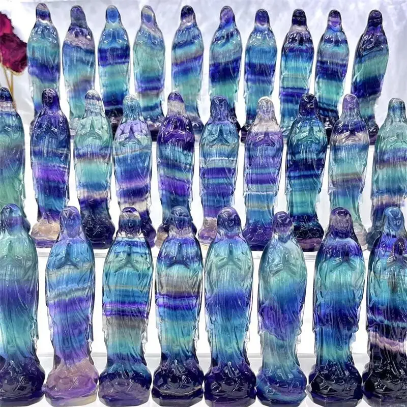 Натуральный флюорит радуги 10 см Дева Мария Иисус домашний декор Ручная работа