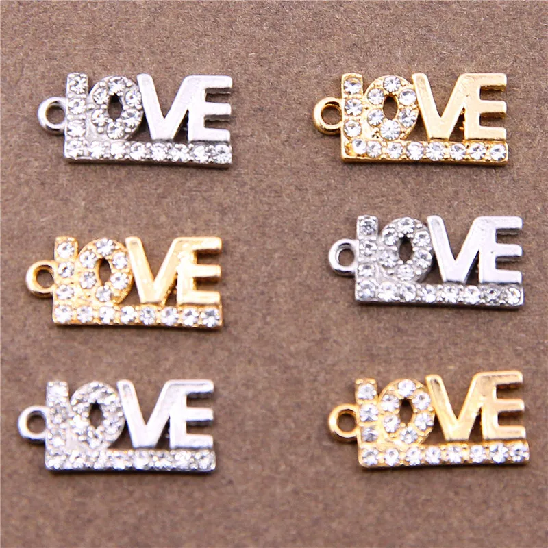 6pcs 17*8mm Metal inlaid rhinestones Love Crystal Connectors for Jewelry Making Bracelet Accessories DIY Handmade Findings - купить по