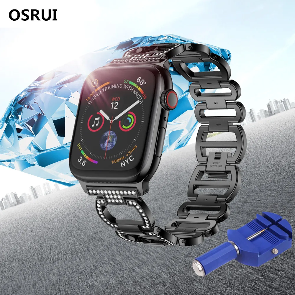 Strap For Apple Watch band 44mm 40mm 45mm 41mm Diamond Stainless Steel Bracelet correa iWatch 7 6 5 4 3 se 42mm 38mm wrist belt