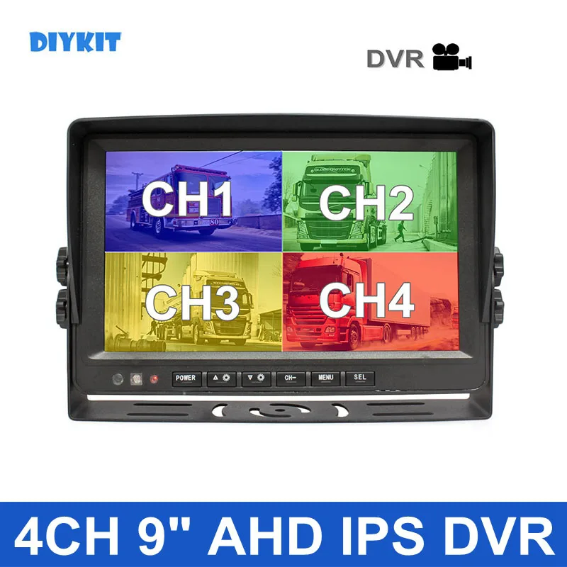 

DIYKIT 4-контактный 9-дюймовый AHD IPS 4-дюймовый сдвоенный четырехъядерный ЖК-экран Автомобильный монитор заднего вида с максимальной поддержкой 1080P AHD-камера с видеозаписью