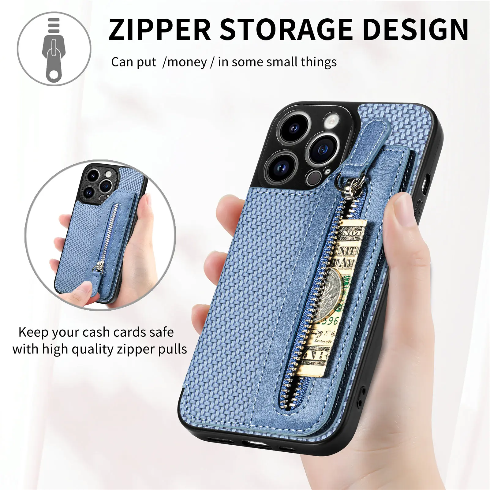 Zipper Wallet Phone Case For iPhone 14 13 12 11 ProMax Xs XR 6s 7 8 Plus Magnetic Card Slots Kickstand Camera Protection Cover