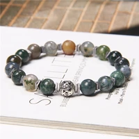fashion natural stone moss agates bracelets healing round howlites bangles charm bracelet for women men energy yoga jewelry