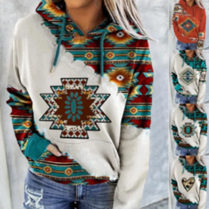 

Женская одежда в этническом стиле, свитер с капюшоном и кулиской, пуловер большого размера для улицы и хипстера, весна-осень 2022