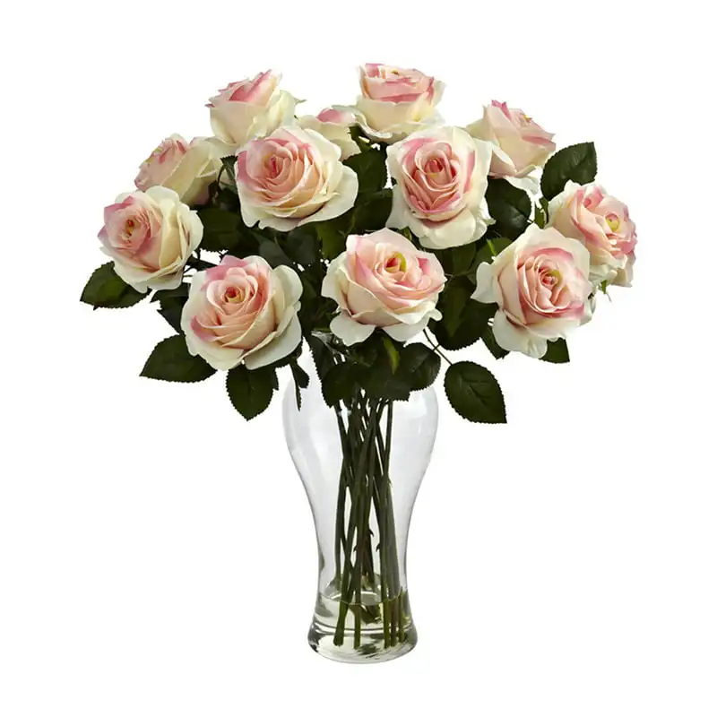 

Blooming Roses Artificial Flowers with Vase, Light Pink Wedding Party Vase Home Autumn Decoration Fake Flower