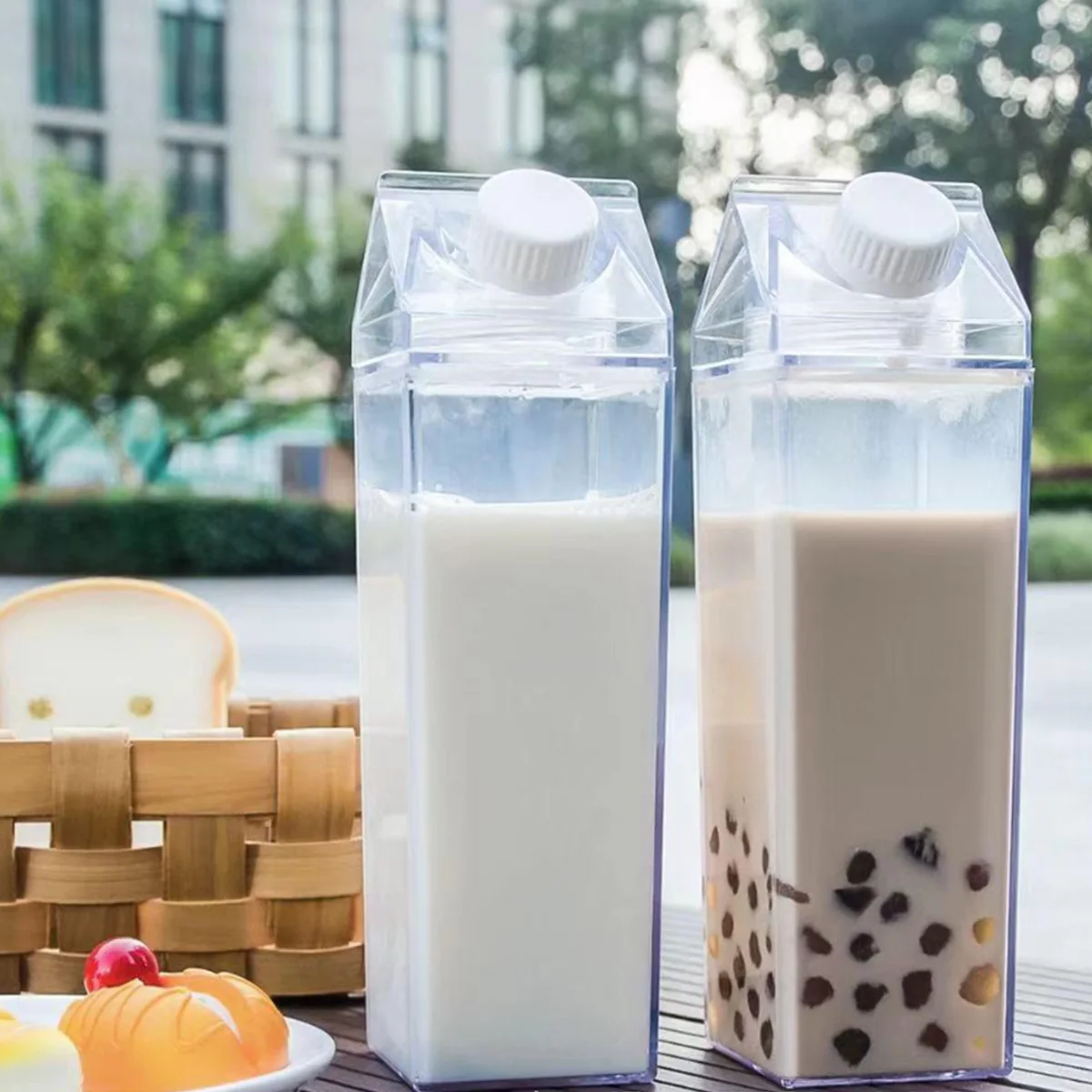 

500ml/1000ml Portable Milk Carton Water Bottle Transparent BPA Free Plastic Portable Clear Box for Juice Tea Milk Bottles