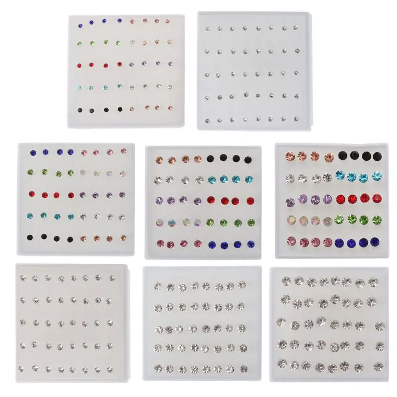 Colorful  Earrings 20 Pairs Nose Lip Faux for rhinestone Stud Earr