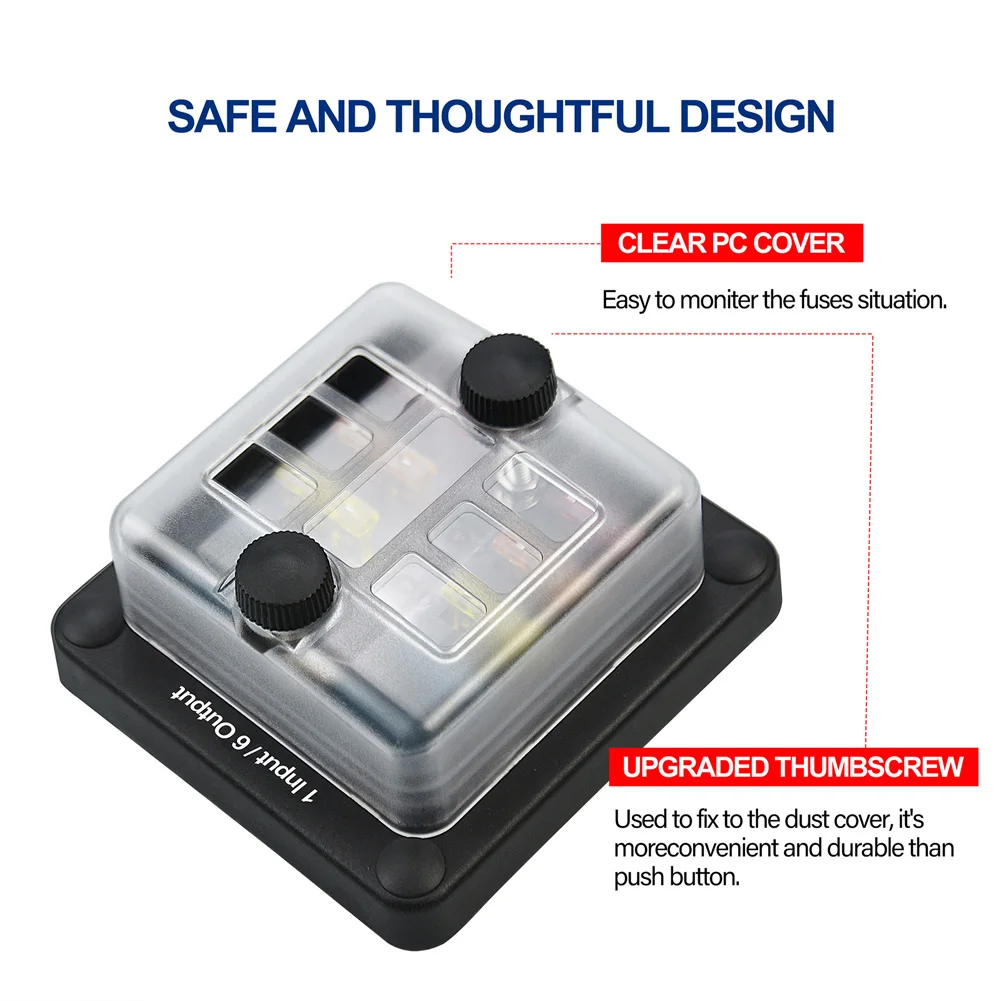 

MICTUNING 6-Way Waterproof Circuit Blade FuseBox Holder Block Bus Bar Car Truck Car Accessories High Quality Waterproof Fuse Box