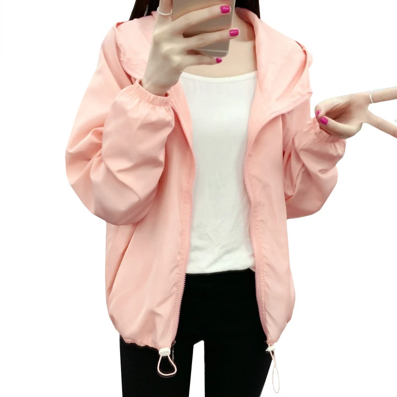 

Summer Coat Women Fashion Hooded Sun Protection Clothing Coat Elegant Student Loose Size Jacket Casual Thin Top Female968