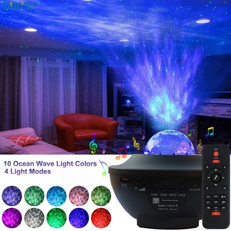 

2022 LED Starry Sky Projector Night Light Galaxy Star Projector Ocean Wave Night Lamp With Music Bluetooth Speaker For Childrens