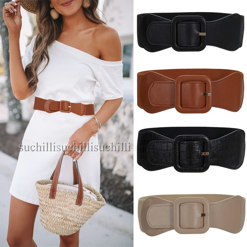 

Ремень из искусственной кожи Женский, простой плетеный эластичный широкий пояс с квадратной застежкой, для джинсов и брюк, для платьев, 2023