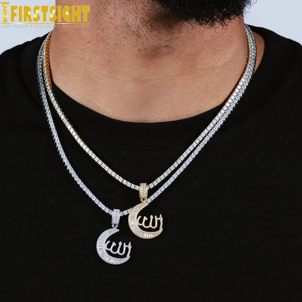 Iced Out Moon Аллах ожерелье кулон для мужчин женщин турецкий религиозный золотой цвет
