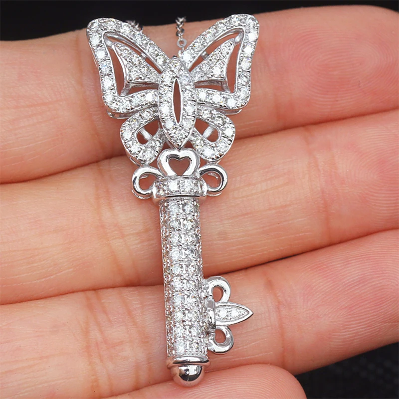 

Butterfly Key Shape Necklace Theme Party Women Statement Jewelry Silver Plated Zircon Sweater Chain Necklace Collars