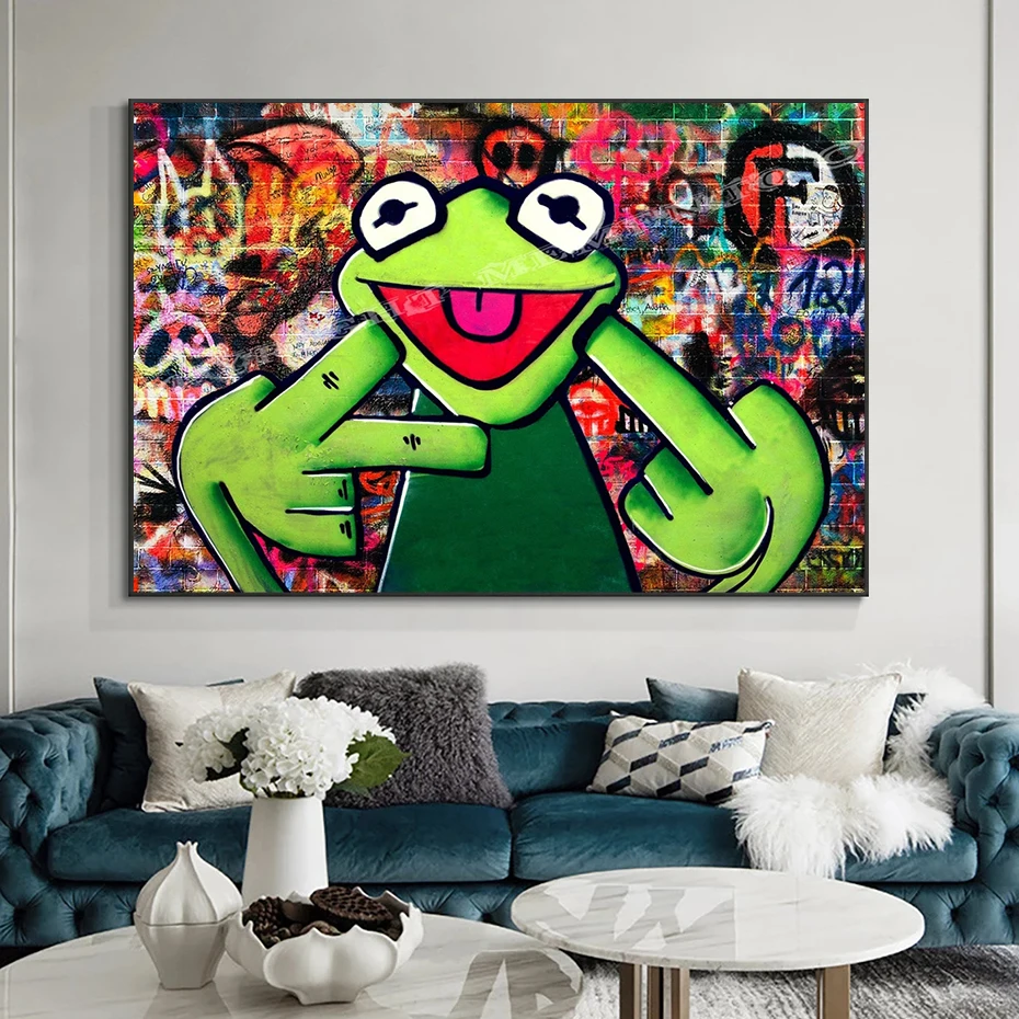 

Classic Puppet Image Kermit The Frog Canvas Print Painting Child Bedroom Wall Art Home Decor Gift Mad Muppet Grafitti HD Posters
