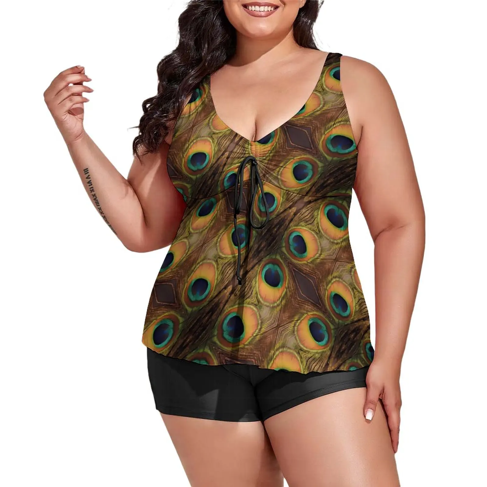 

Peacock Feathers Swimsuit Green Gold Tankini Swimwear Two Piece Set Design Swimsuits Sexy Fitness Novelty Beach Wear Gift Idea