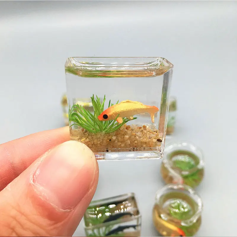 Miniature Glass Fish Tank Bowl Aquarium Scene Model Simulation Accessories Doll House Home Ornament Toy Decor Dollhouse