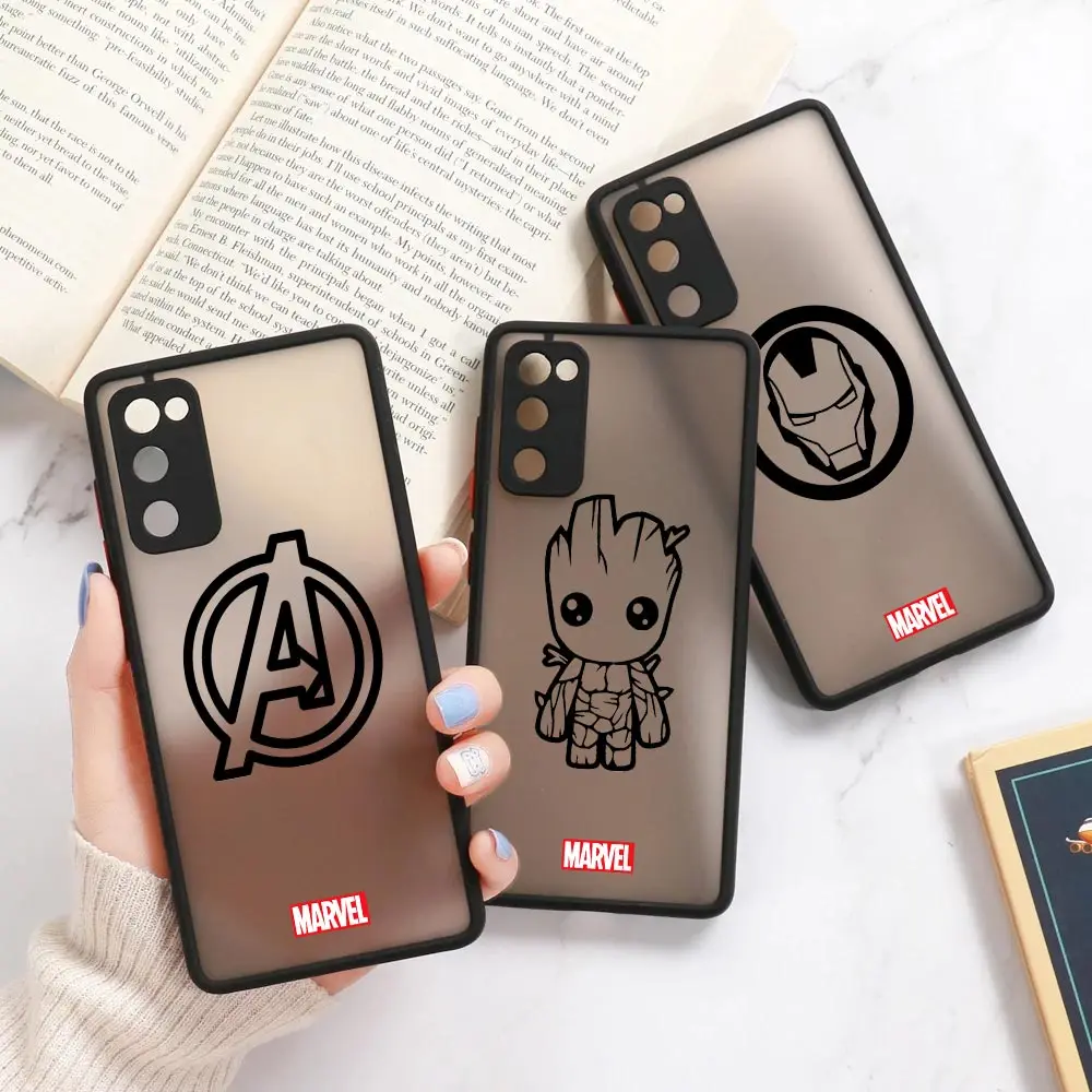 

A52 5G Case For Samsung A53 Case A71 A51 A33 A22 A32 A42 A13 Galaxy A72 A73 Back Matte Cover Marvel Avengers Logo Iron Man Groot