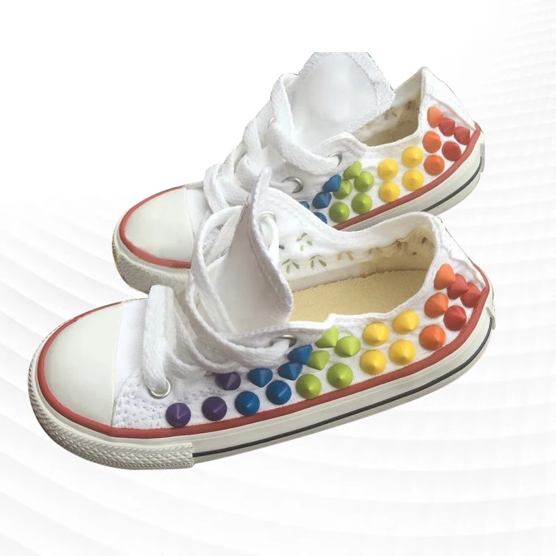 

Color riveted lace-up classic handmade custom canvas shoes High top and low top casual sneakers men and women plus size 35-46