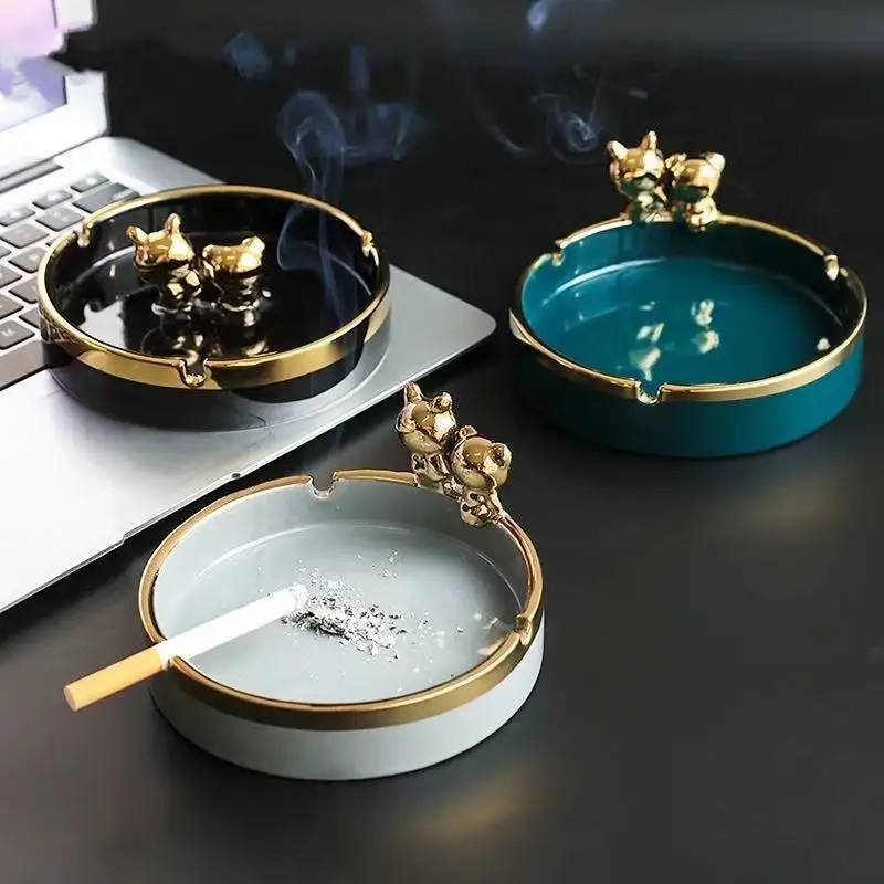 

Роскошная пепельница в скандинавском стиле, Золотая керамическая пепельница с рисунком, оригинальная модная домашняя пепельница в форме м...