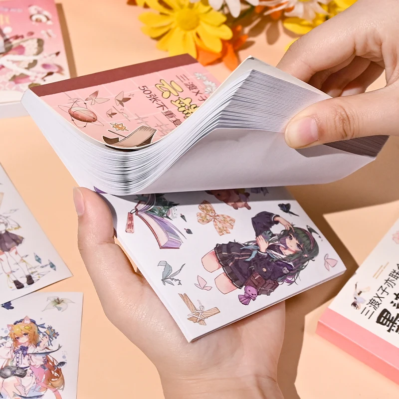 Pegatinas de papel Washi Vintage de dibujos animados para niñas, pegatina de mascota troquelada para DIY, álbum de recortes, fabricación de tarjetas, etiqueta de decoración, 50 piezas/libro