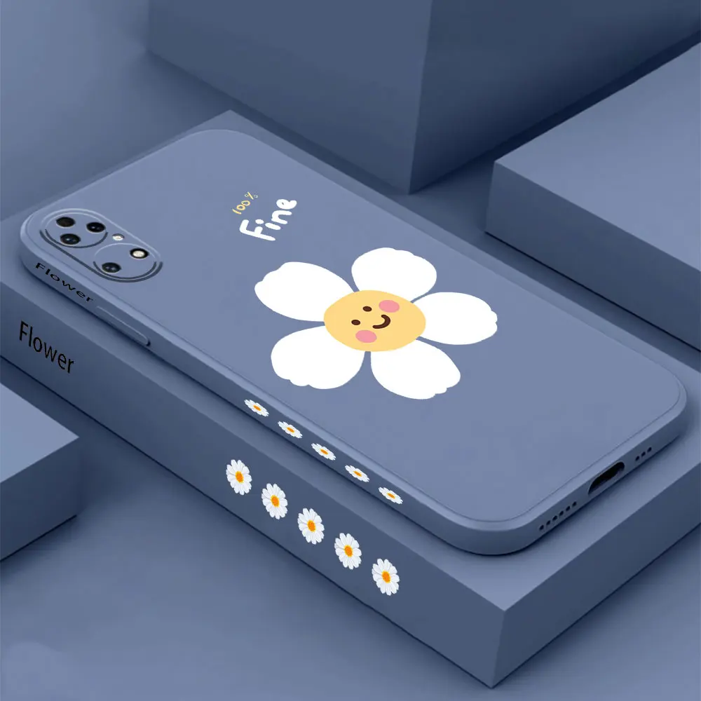 Smile Happy Daisies Flower Phone Case For Huawei P60 P50 P40 P30 P20 Mate 50 40 30 20 20X 10 Colour Liquid Silicone Cover Funda
