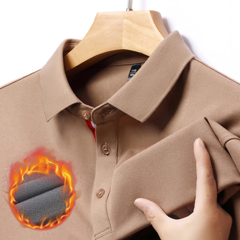 

Autumn and Winter New Warm Men's Business Polo Collar Top Casual Solid Color Long-Sleeved Shirt Polo Shirt Office