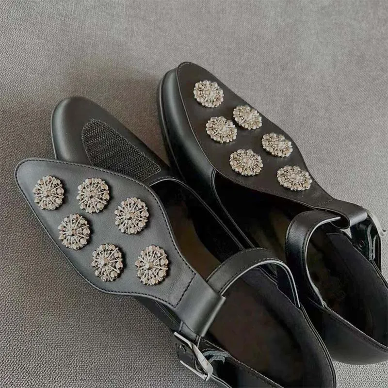Pointed Toe Retro Leather Shoes Lady 2023 Metal Decor Spring Japanese Girl Style Mary Jane Shoes Fashion Buckle Flat Sandals 40