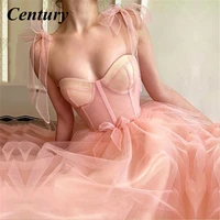 century fairy pink prom dresses spaghetti strap a line arabic evening gown blush pink long celebrity party dress for graduation