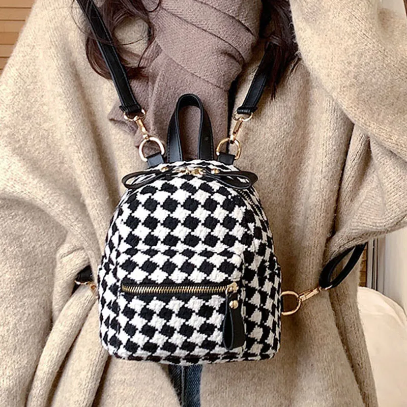 

Рюкзак для молодых девушек, зимний шерстяной классический женский ранец с рисунком птиц из жаккарда, повседневные модные сумки через плечо