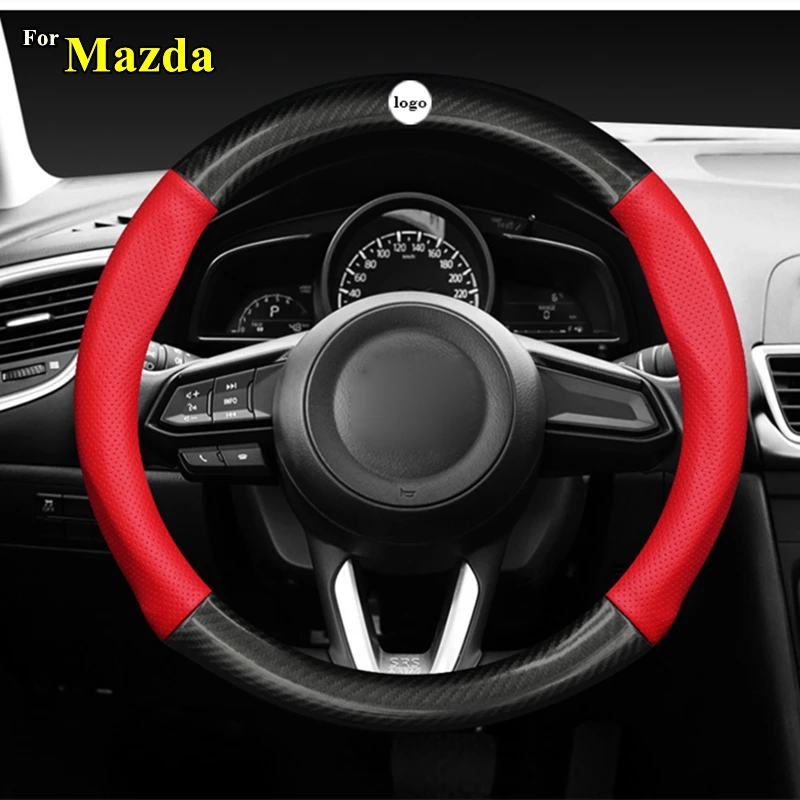 For Mazda Carbon Fiber Leather Car Steering Wheel Cover Cruise Mazda 6 Mazda 3 Mazda 323 Mazda 5 RX8  MX5 CX5 CX7 SX7 CX3 Demio