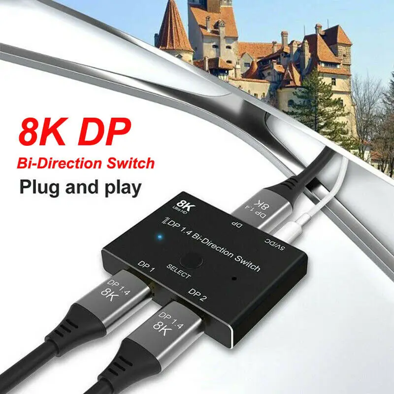 Двунаправленный переключатель 8K DP Displayport 1,4 разделитель 2X1 1X2 2 в 1 выход 8K @ 30 Гц, 2K @ 144 Гц 1080p @ 60 Гц аудио видео конвертер