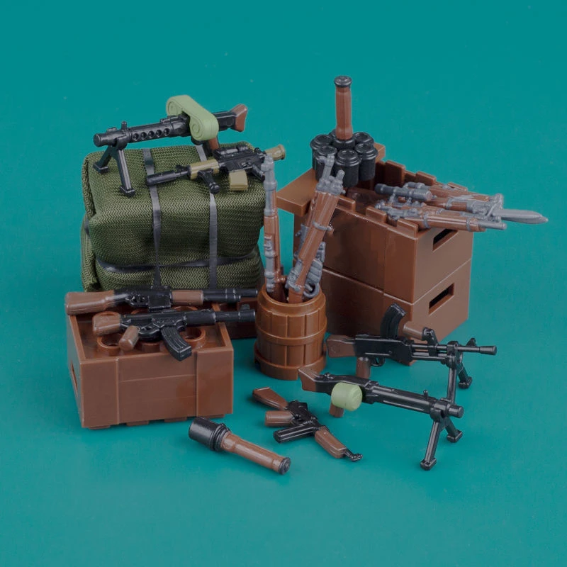 

WW2 Military Figure Accessories Two-Color Gun Weapons Suit Small Particle Building Blocks Airdrop Box Assembly Toy Birthday Gift