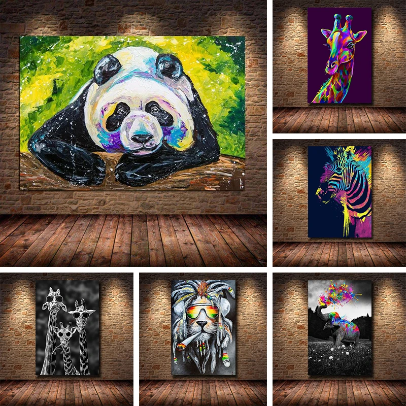

Animal Art Cute Giraffe panda zebra Family Poster Wall Art HD Pictures Printed Canvas painting for Child Bedroom Room Home Decor