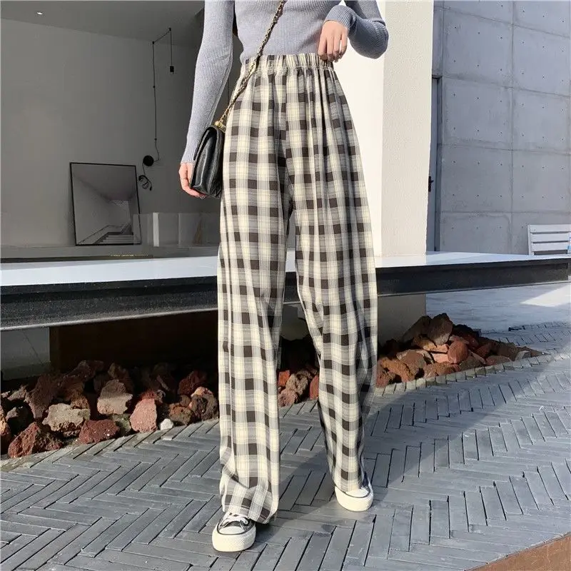 

Checkered Pants Plaid Pants Women's Pants Free Shopping Loose Straight Wide-leg Pants Wild Straight Casual Pants Plaid Pants
